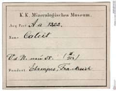 Etiketten zu Calcit (NHMW-MIN-Aa1322)